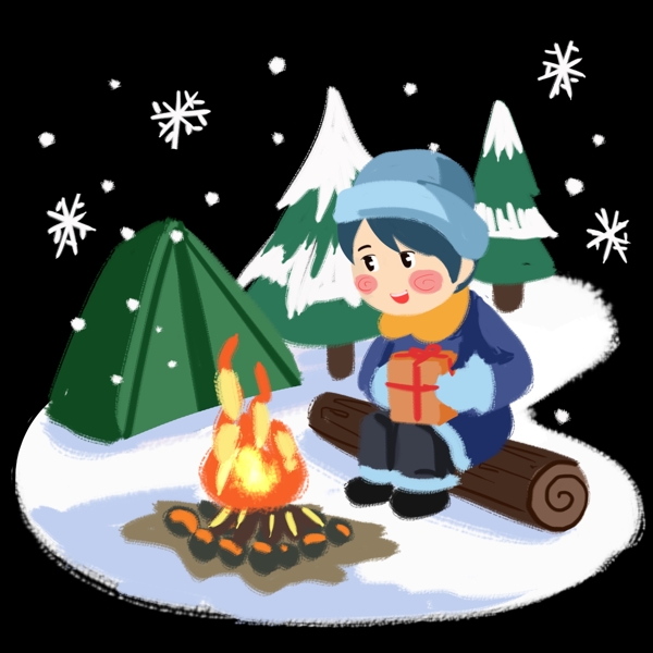 冬季旅游手绘卡通人物PNG素材