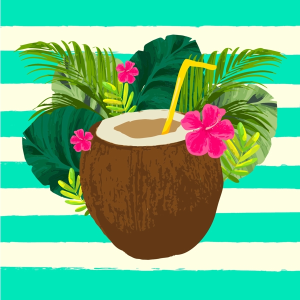 手绘美味的椰子汁插画