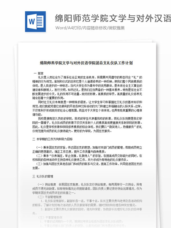 团总支礼仪队工作计划