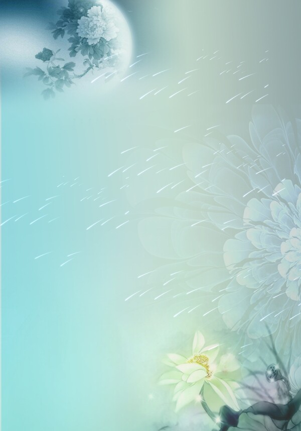 青色烟雨花朵背景