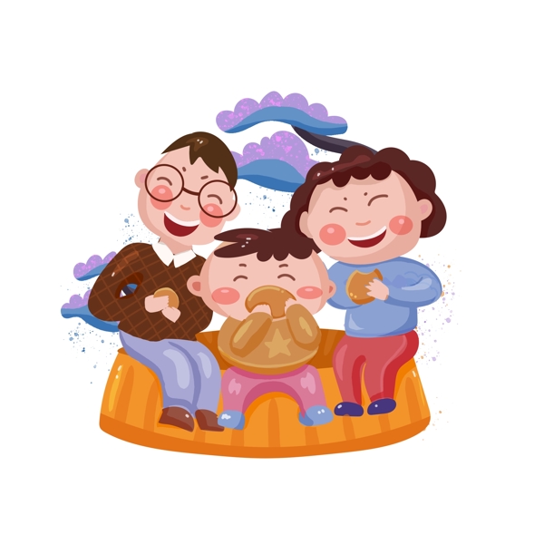 团园中秋传统节日家庭卡通手绘场景