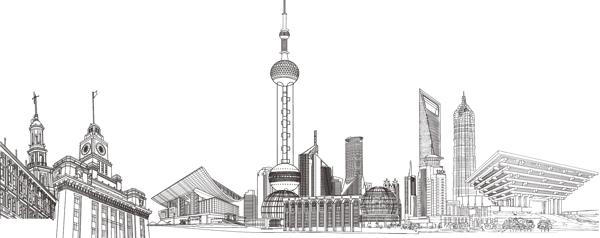 上海城市线稿矢量素材