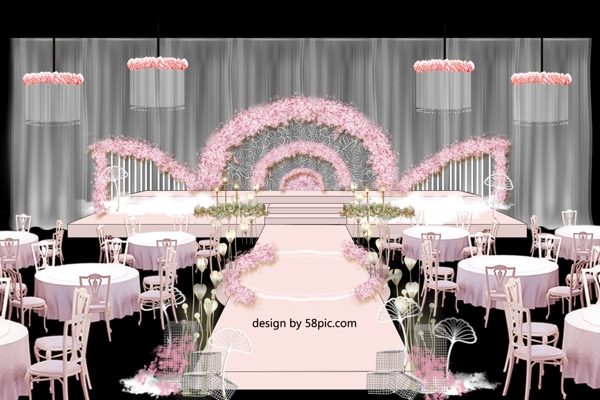 室内设计粉色小清新婚礼舞台psd设计稿