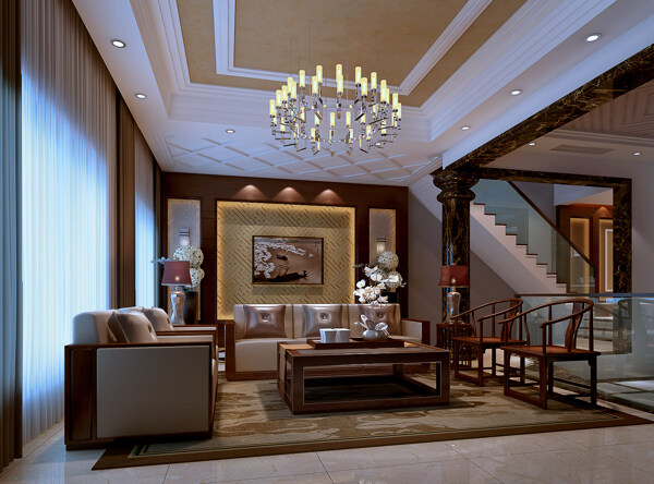 中式风格复式客厅设计