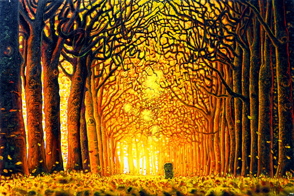 欧式立体树木风景油画图片