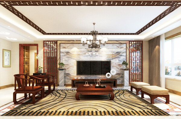 现代新中式客厅装饰装修效果图
