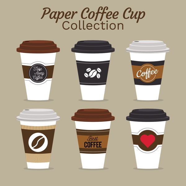 6款纸质图案咖啡杯元素设计