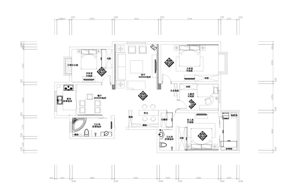 现代风家装三室一厅平面图施工图
