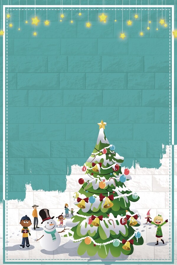 绿色圣诞节卡通手绘广告背景图
