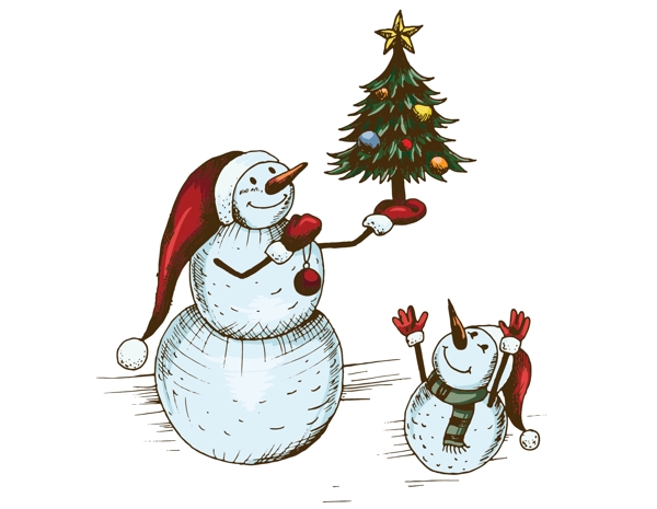 卡通雪人圣诞树冬季元素