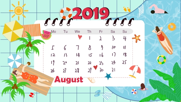 2019创意日历之八月清凉一夏
