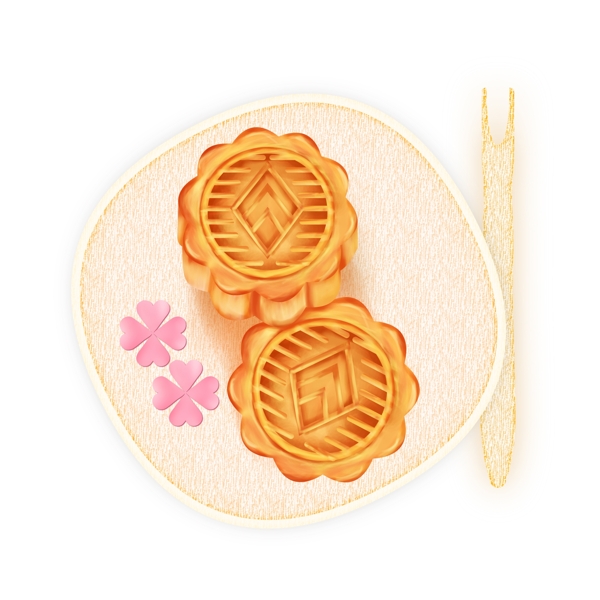 中秋节手绘花型月饼设计元素原创商用元素