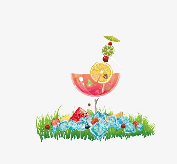 果汁卡通颜色夏天冰块草坪