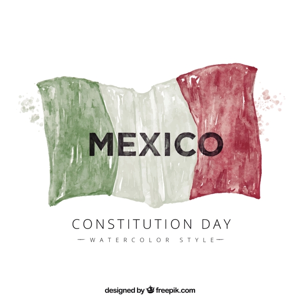宪法日背景与水彩墨西哥国旗