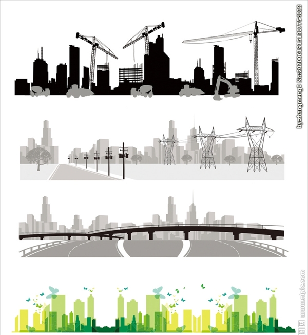 绿色城市城市剪影城市建筑