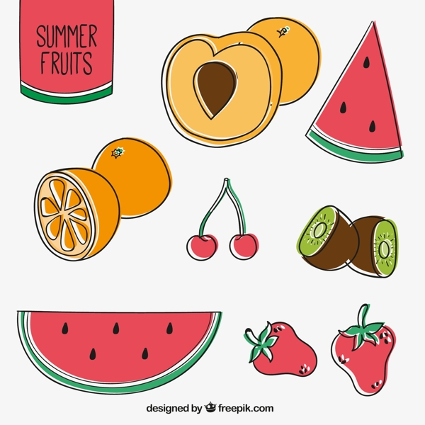 7款彩绘夏季水果矢量