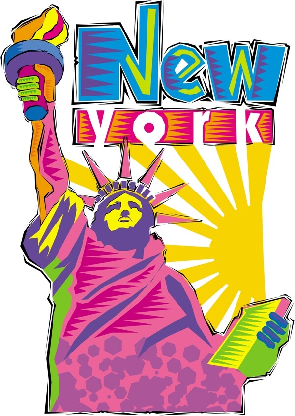 纽约自由女神像矢量插画素材图片