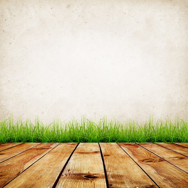 木地板青草墙壁背景图片