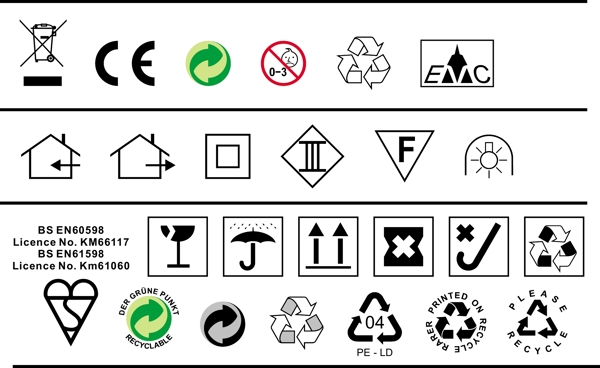 常用的的垃圾桶CE环保标等图标