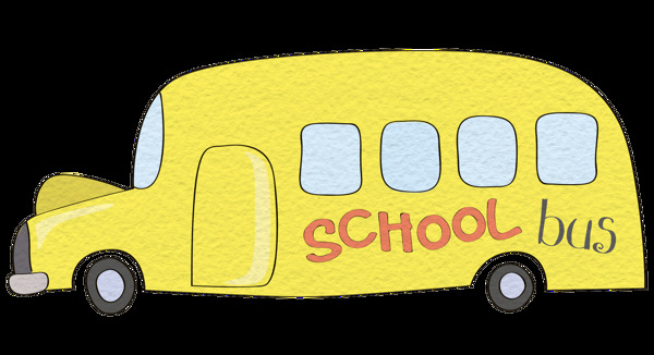 手绘卡通学校巴士透明装饰图案