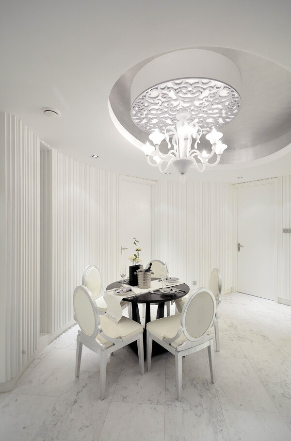 别墅餐厅吊顶室内现代白色简约装修效果图
