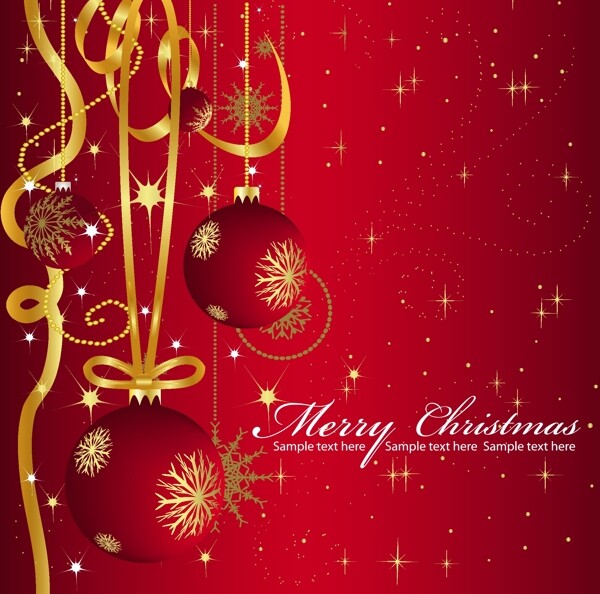 矢量圣诞节丝带挂球雪花闪光动感线条MerryChristmas背景红色矢量素材
