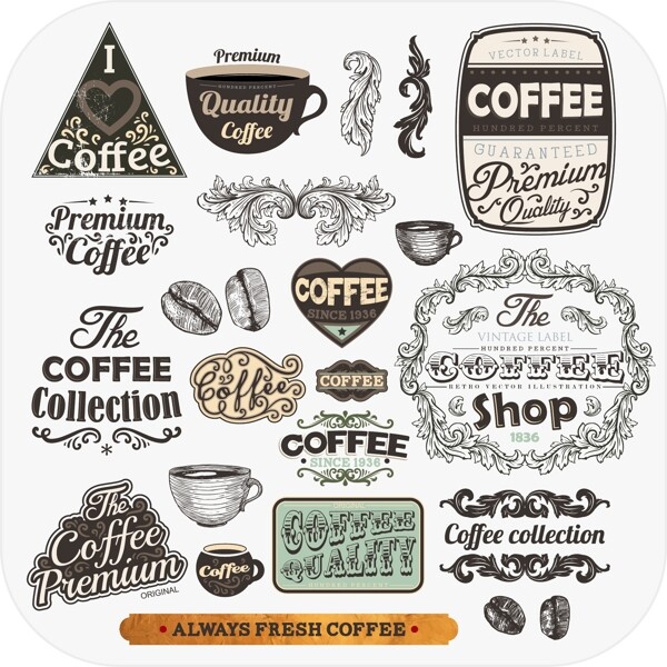 咖啡花纹标签装饰设计图片