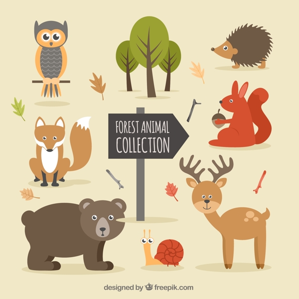 6款卡通森林中的动物矢量素材