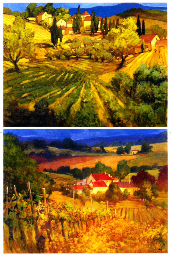 乡村田园油画背景图片