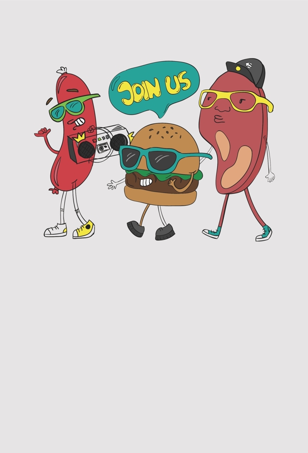 可爱搞怪卡通食物形象海报背景素材