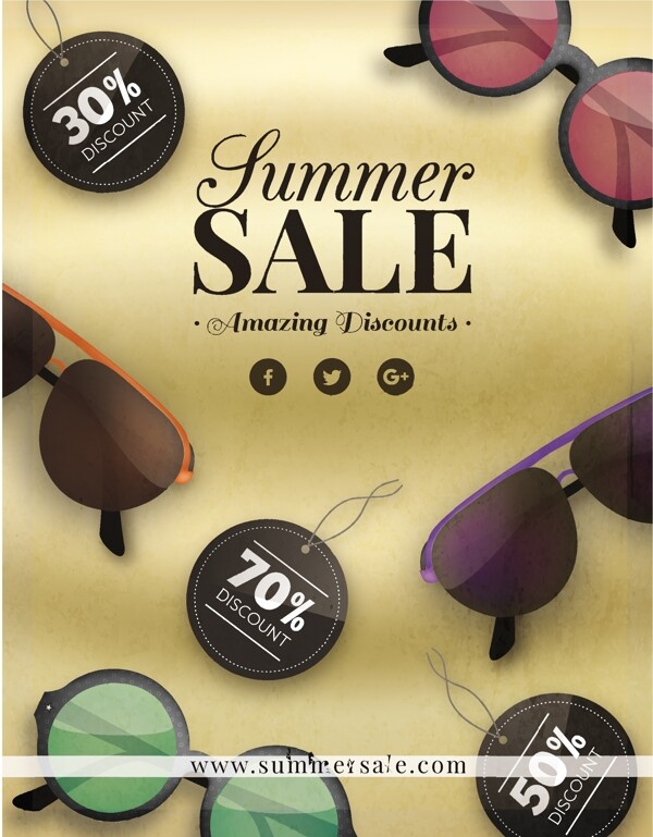 带有现实主义太阳眼镜的夏季销售海报