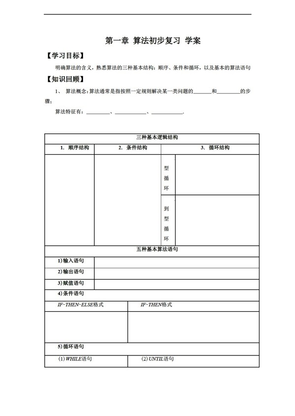 数学人教新课标A版第一章算法初步复习学案2无答案