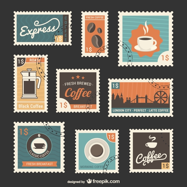 复古咖啡邮票设计