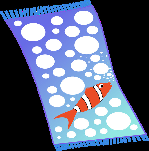 毛巾蓝色与白色的泡沫和白色带红色的鱼