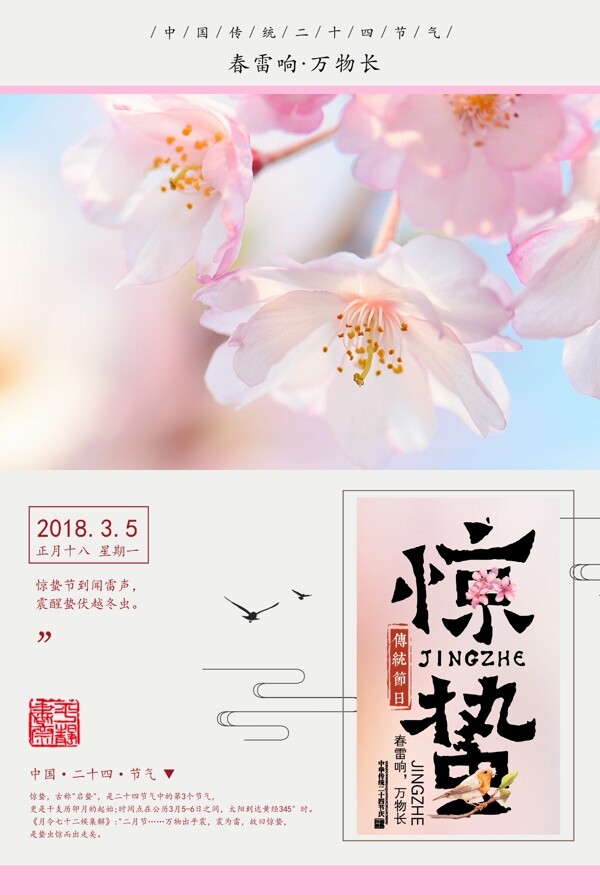 2018春暖花开惊蛰24节气海报
