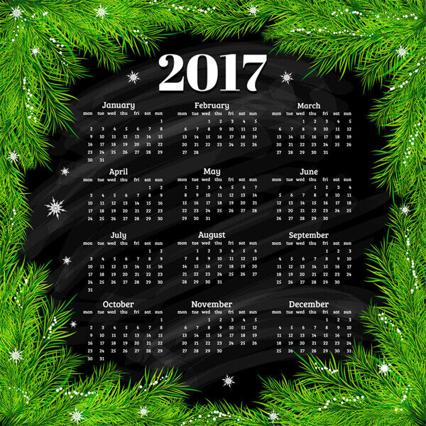 雪花植物叶子2017年日历表图片