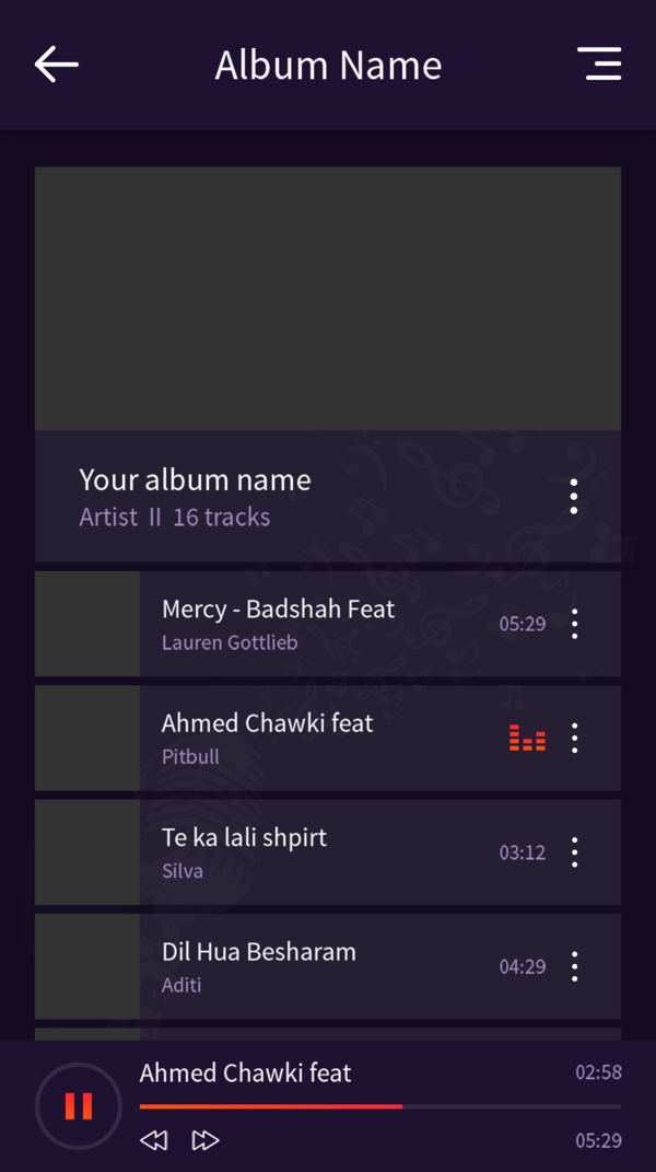 紫色音乐app歌曲专辑播放列表