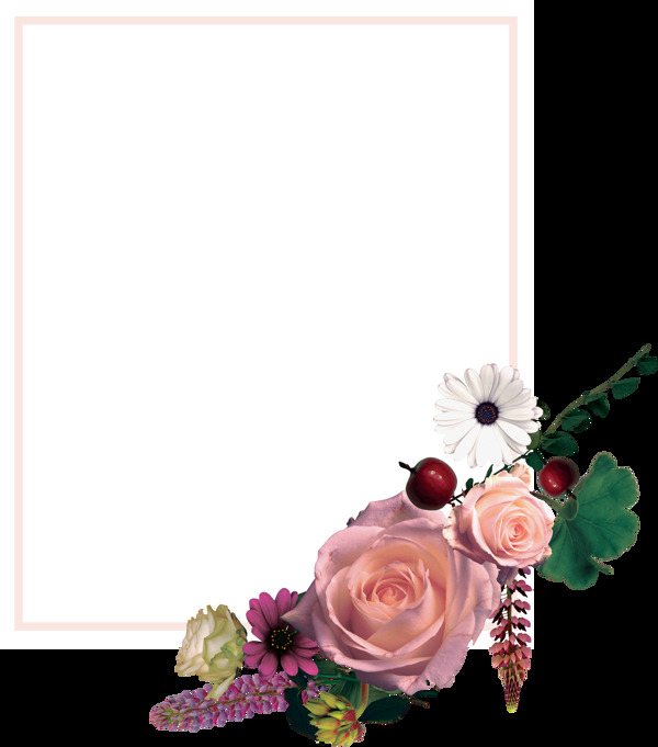 手绘彩色花朵边框png透明素材