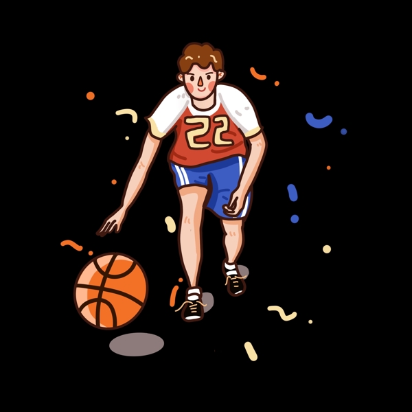 篮球少年运动插画风png免抠素材