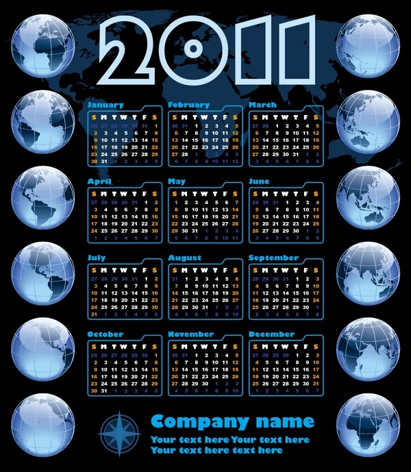 2011年日历模板矢量素材