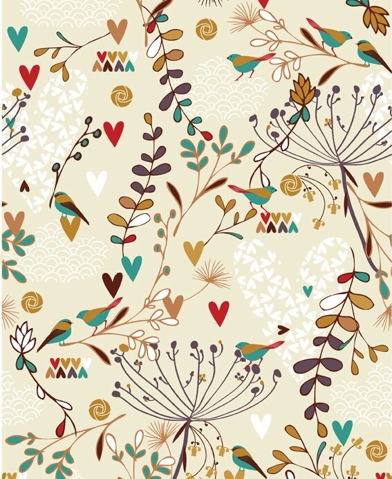 花纹花朵古典文化小鸟蜂鸟可爱心形矢量素材图片