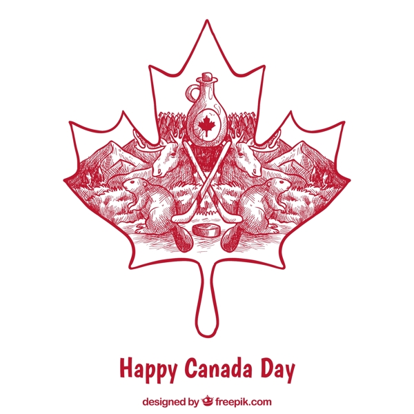 加拿大国庆日手绘枫叶传统元素背景