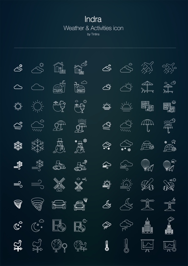 网页UI线性天气控件icon图标