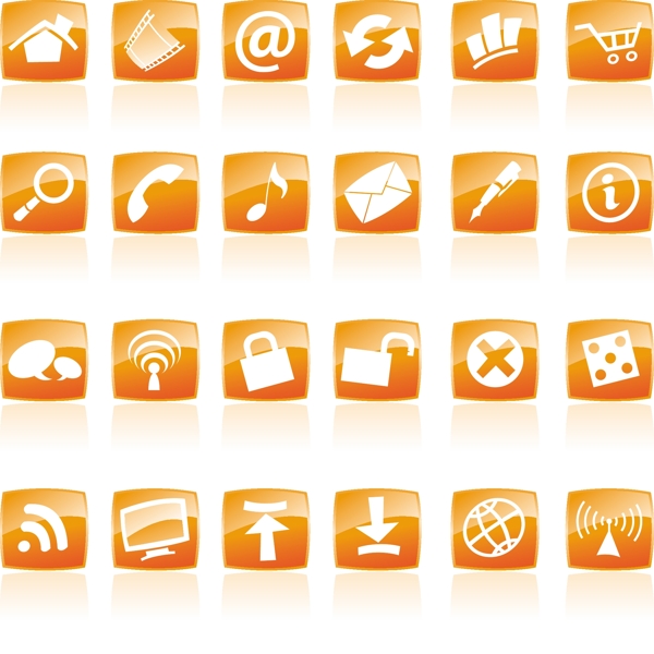橙色水晶风格网页常用图标矢量素材