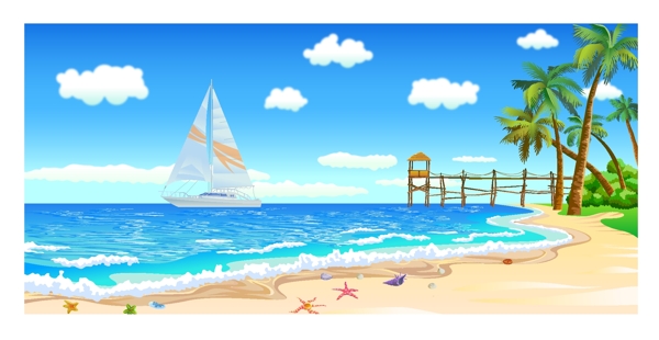 夏日沙滩美景插画