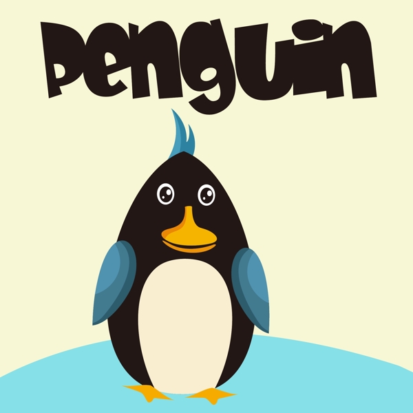 印花矢量图可爱卡通卡通动物企鹅英文免费素材
