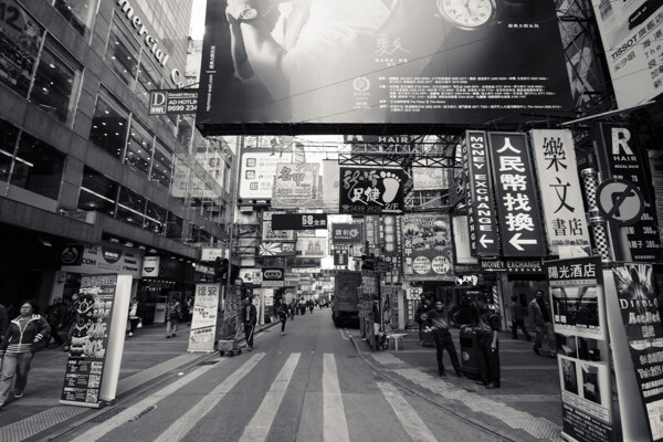 黑白香港城市街头