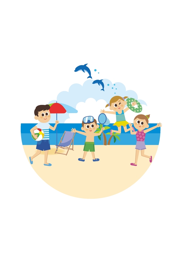 通用节日彩色卡通手绘夏季沙滩