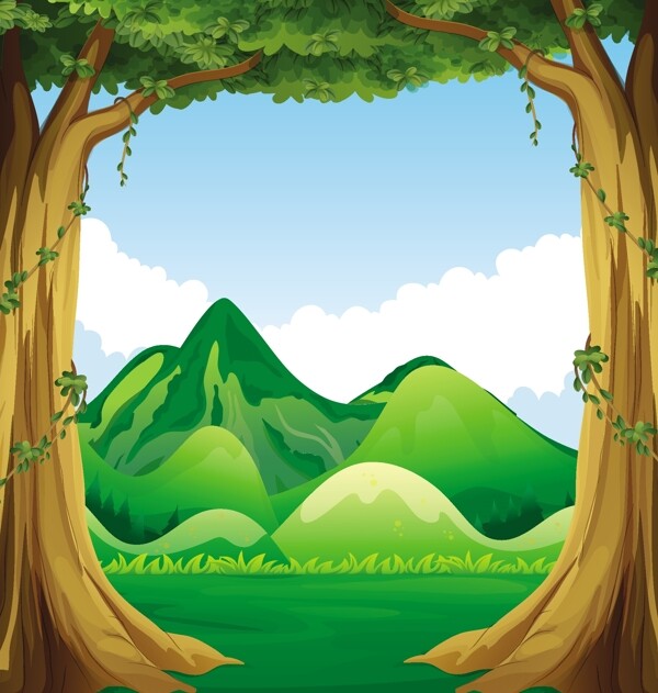 大树与山自然场景背景图