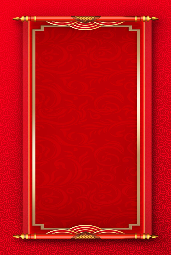 红色卷轴复古传统背景海报素材图片